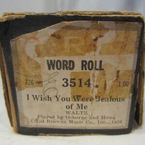 PLAYER PIANO music scroll QRS Word Roll 3514 Wish You Were Jealous Waltz Vintage